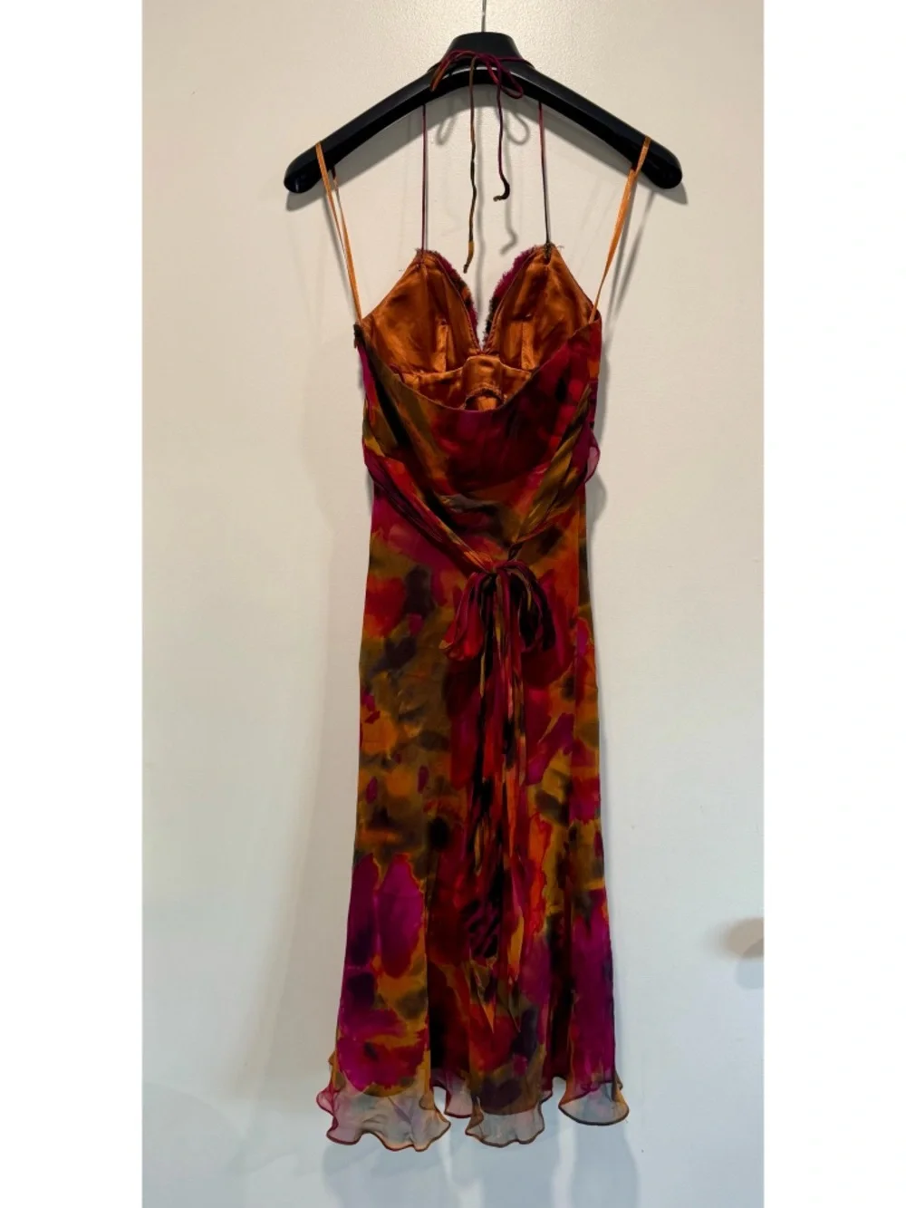 Cache Floral Midi Dress in Magenta, Brown and Orange - Picture 2 of 5